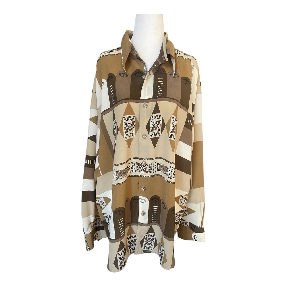 Bassiri Uomo Men’s Button Down Shirt M Geometric Tribal Print Long Sleeve